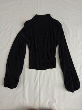 Black Sparkle Long-Sleeve Mock Neck Top